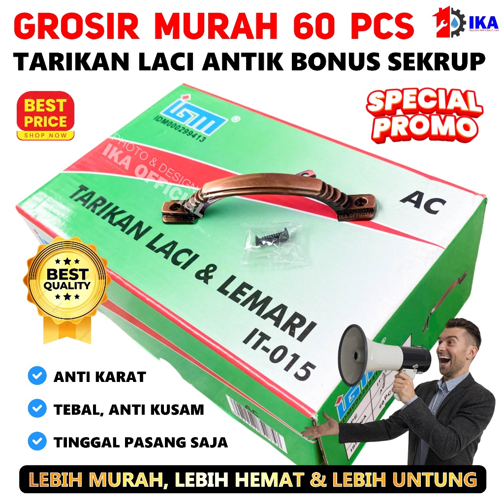 {per Kotak 60 Pcs } Grosir Tarikan Laci Lemari Antik / Tarikan Laci/Lemari Warna Coklat Antik (per k