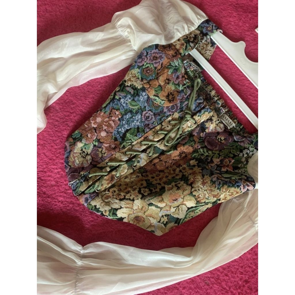 Preloved Atasan Baju Crop Karet Kemeja Wanita Vintage