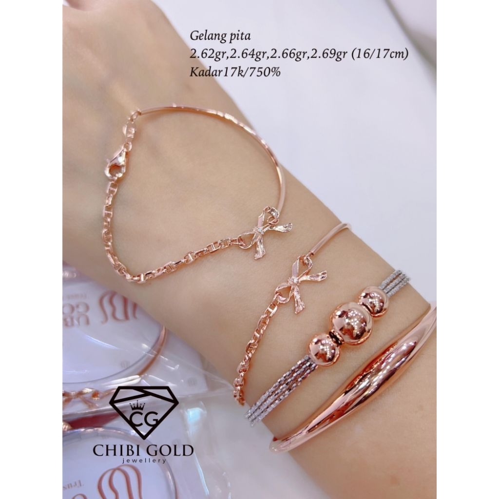 Gelang pita mix bangle emas 750 kadar 17K - chibigold