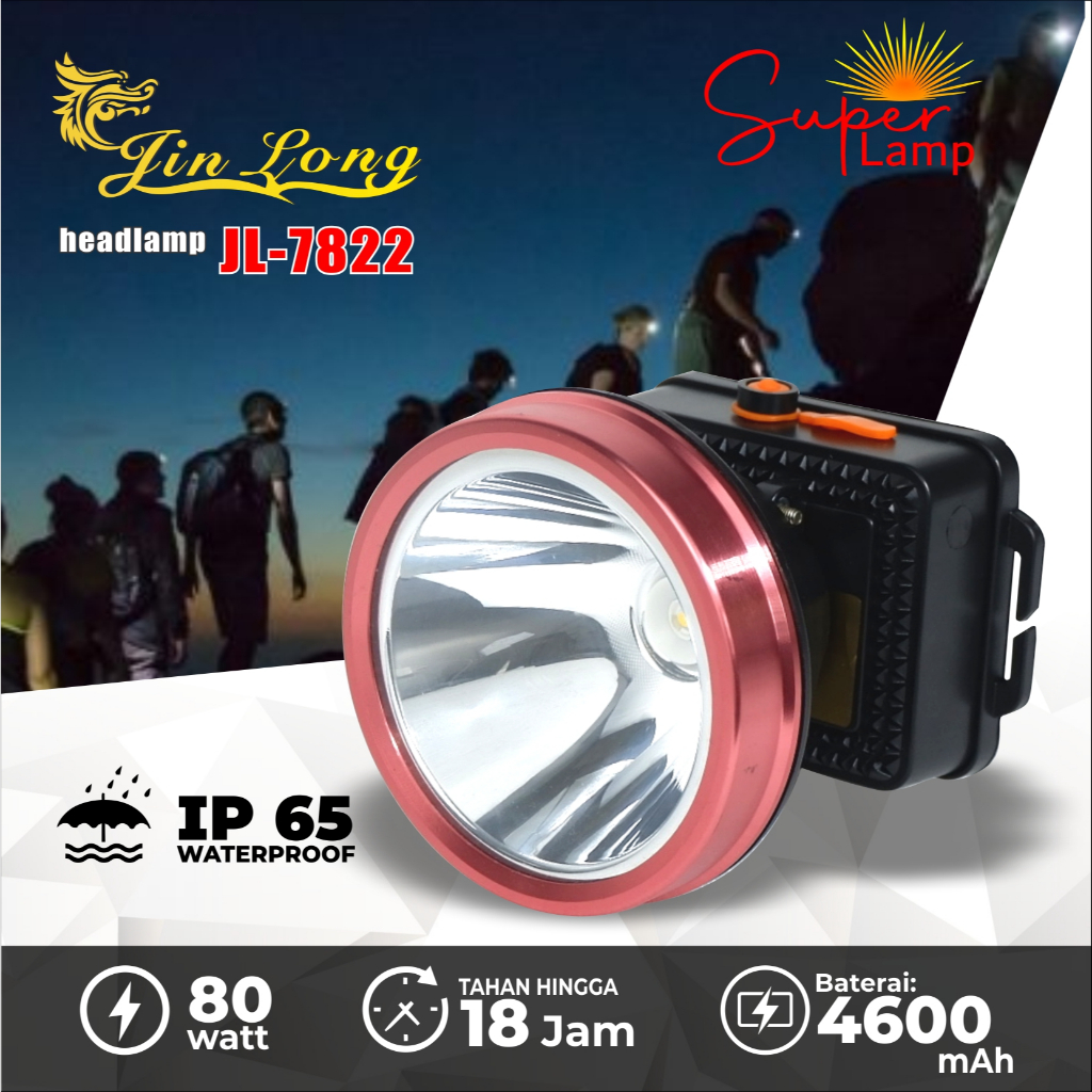 Senter Kepala JL-7822 Tahan Air 80Watt 46000mAh LED 500Meter Camping Mancing