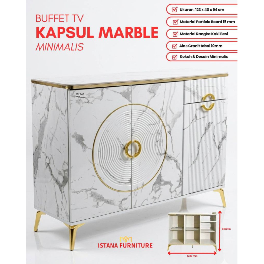 Rak TV || Buffet Meja TV Kapsul Marble Minimalis