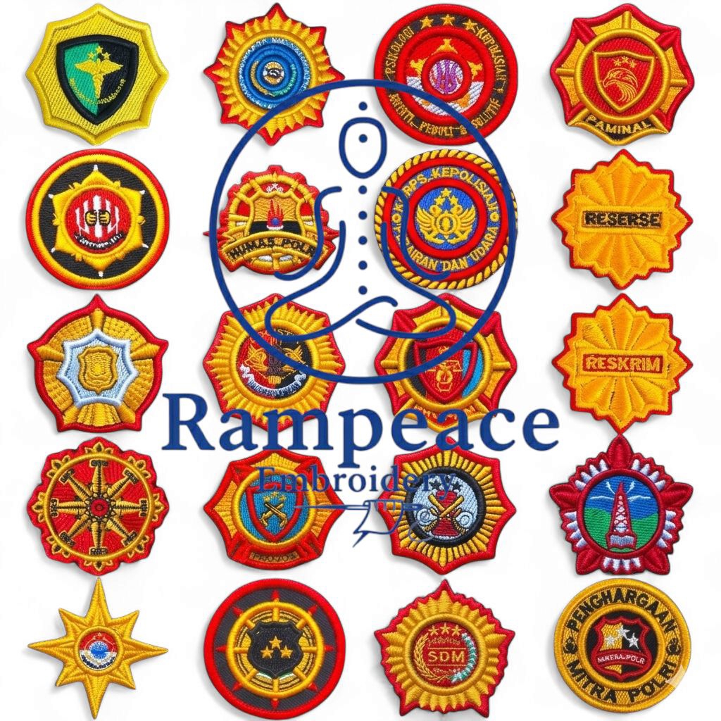 Pin Bordir Polri Timbul Atribut Seragam Polisi - Reskrim, Humas, Logistik, SDM, Propam, Polairud Len