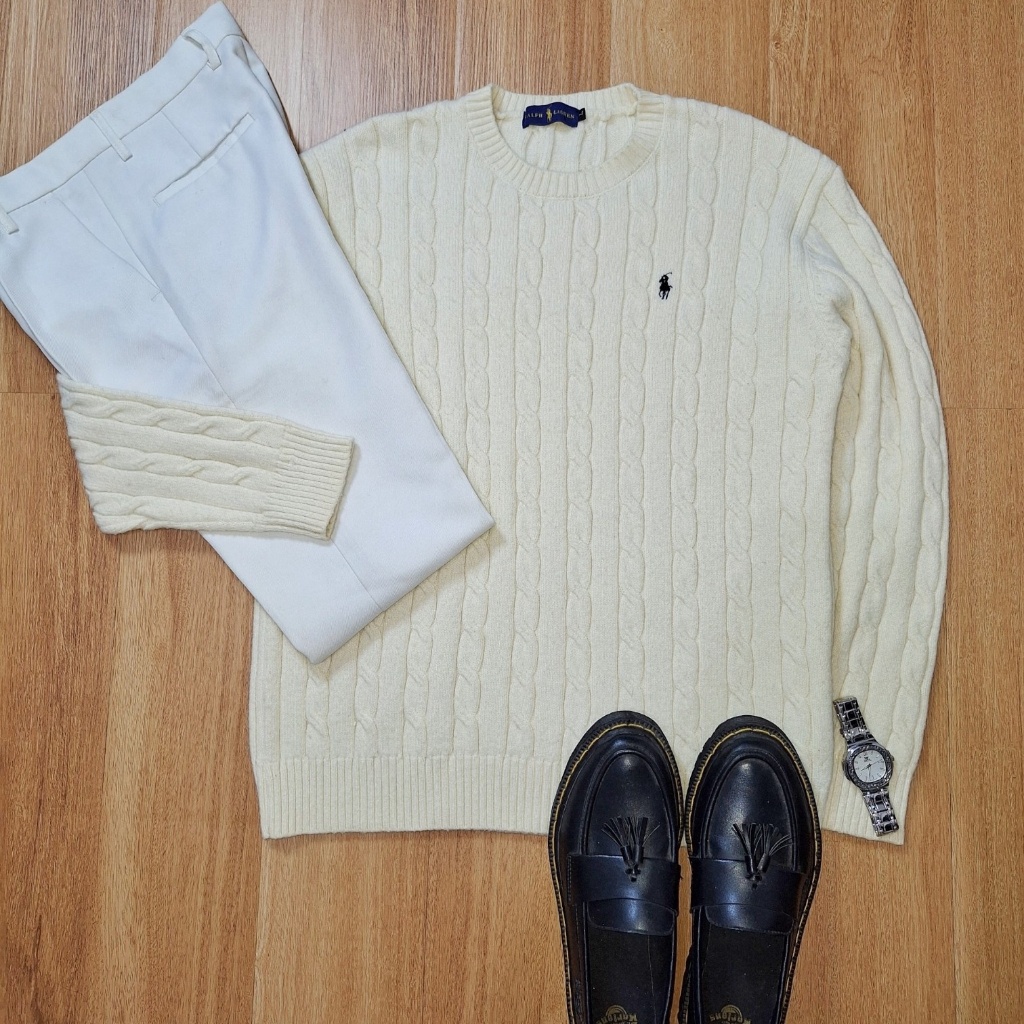 Cable Knit Sweater Cream Polo Ralph Lauren Pria Wanita Cotton Original