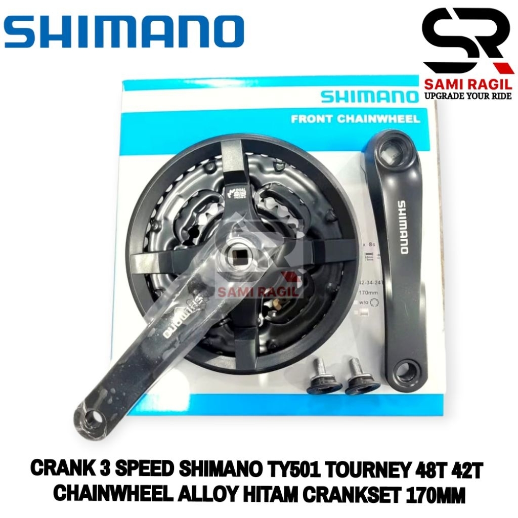 CRANK 3 SPEED SHIMANO TY501 TOURNEY 48T 42T CHAINWHEEL ALLOY HITAM SEPEDA MTB FEDERAL CRANKSET 170mm