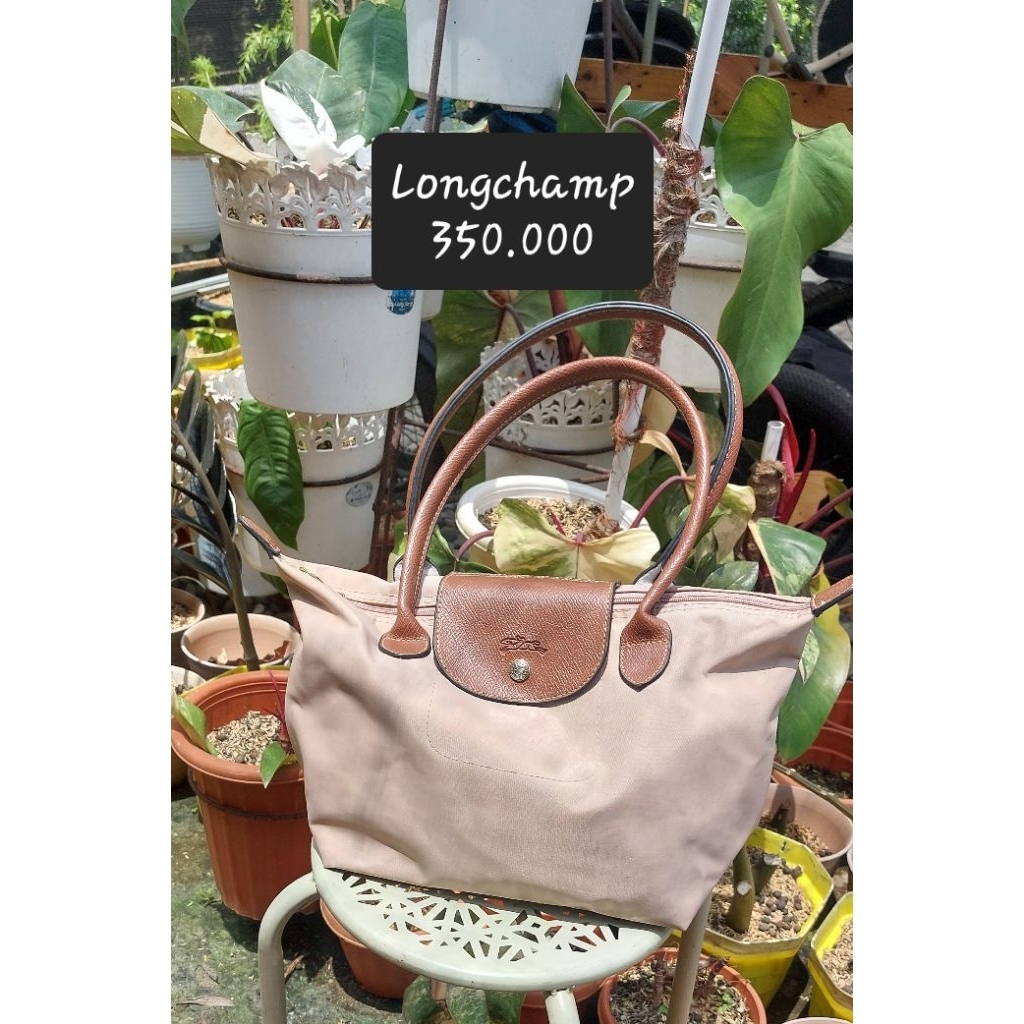 Preloved shoulder bag lc pink kanvas mix kulit