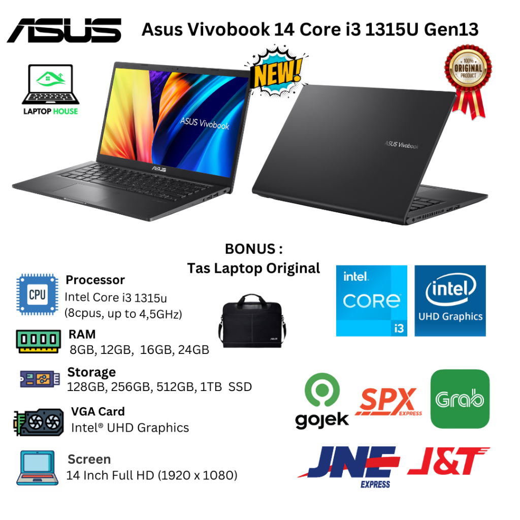Laptop Baru Asus Vivobook 14 Intel Core i3 1315U Gen13 upto 4,5Ghz | Core i7 1355U Gen13 upto 5,0Ghz