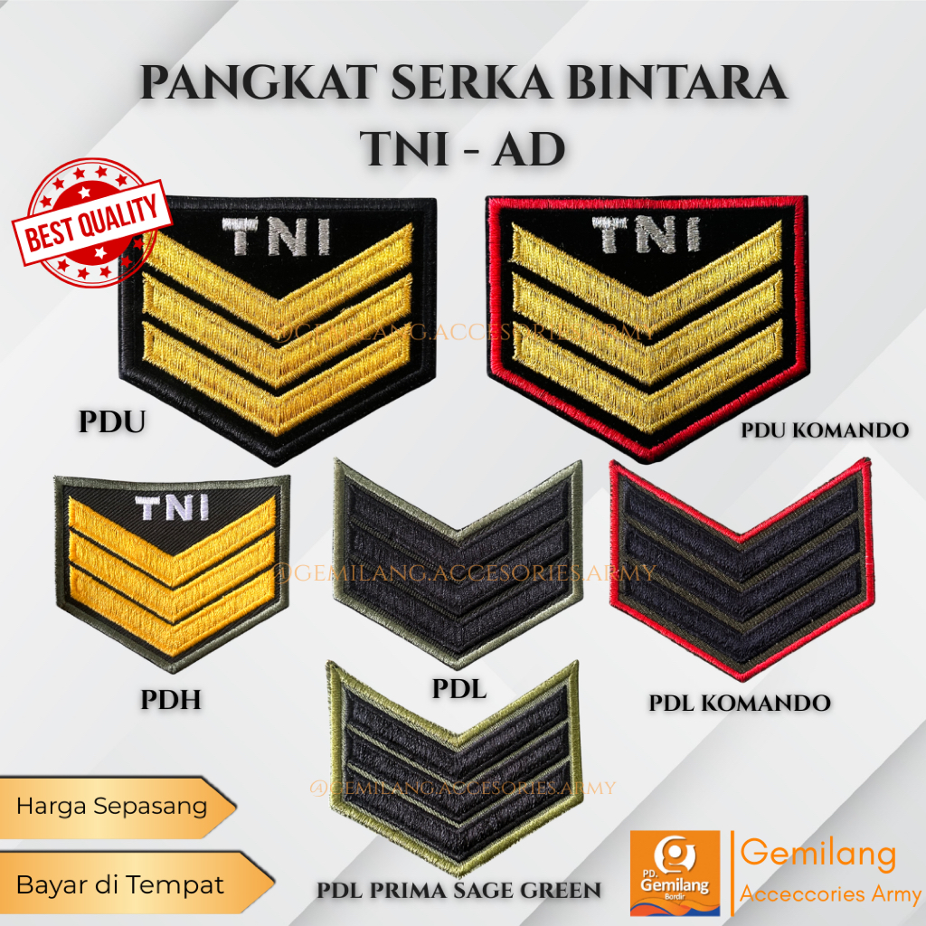 Pangkat Serka Bintara TNI-AD |  Bordir Pangkat TNI Berbagai  Model | Pangkat PDU TNI | Pangkat PDH T