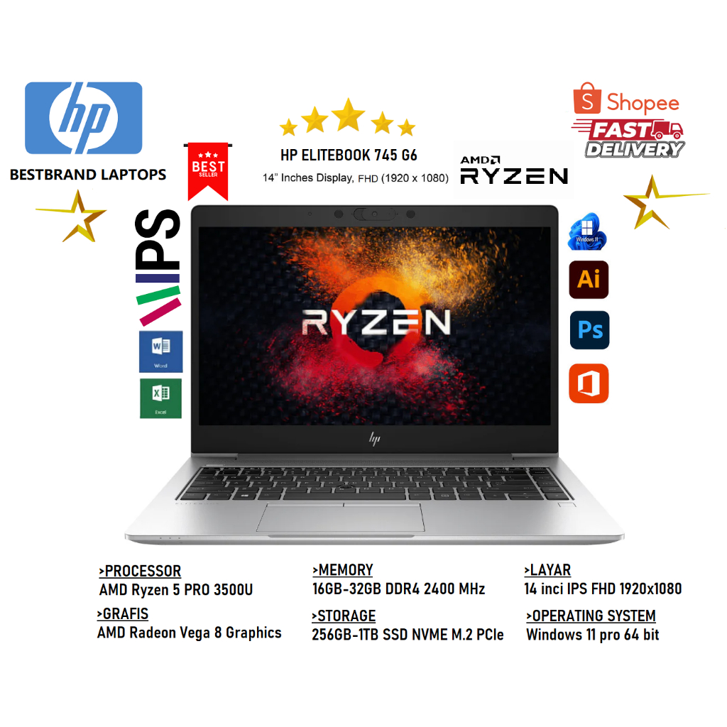 Laptop Hp Elitebook 745 G6 RYZEN 5 PRO TOUCHSCREEN 32GB/1TB SSD WIN 11PRO