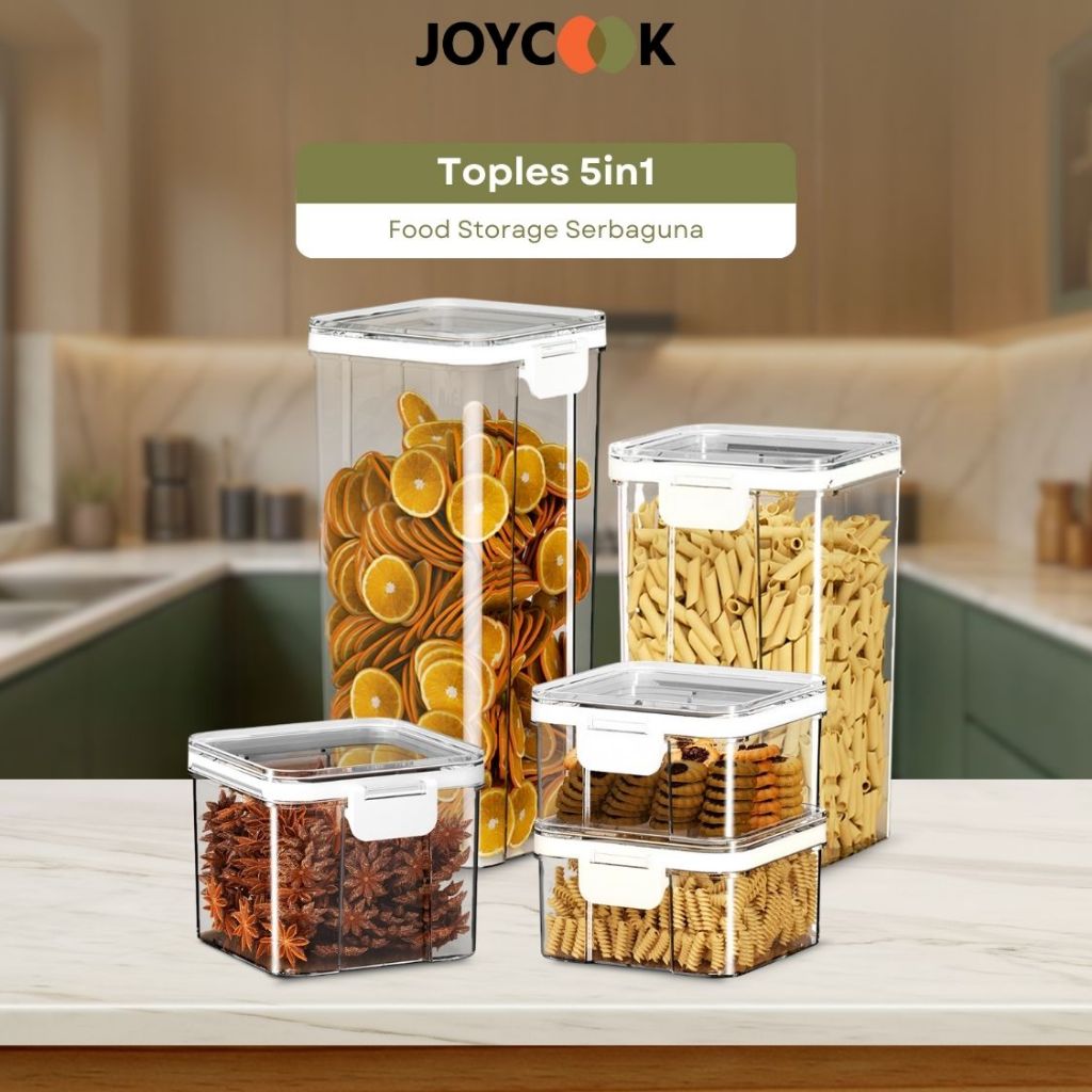 JOYCOOK Toples Kotak Snack Kedap Udara Penyimpanan Bening Cereal Kontainer Makanan Food Storage Jar 