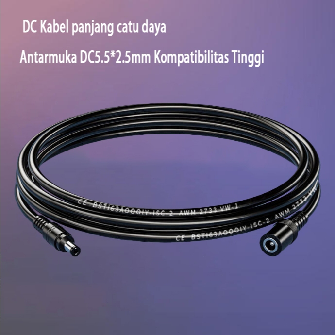 Kabel DC 5.5*2.5mm (pin 2.5mm), 2x 0.75mm male to female 0.5 meter 0.75 meter 1.5 meter 3 meter  10 