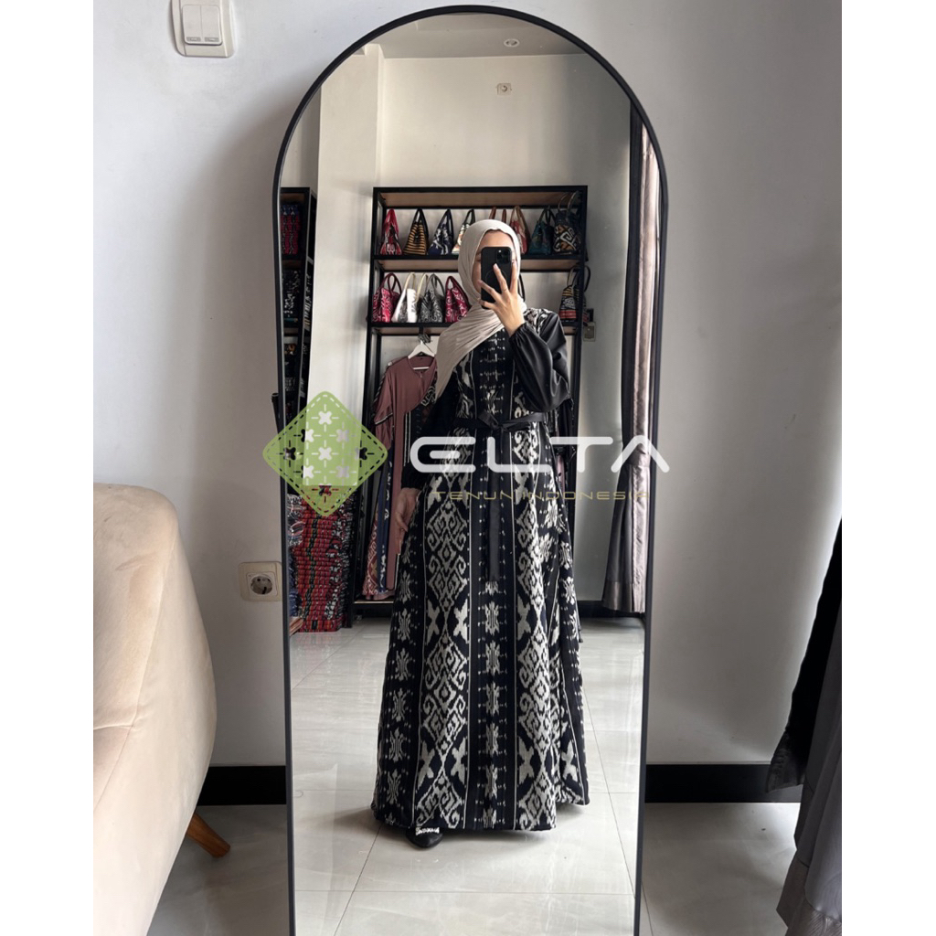 Elta tenun Gamis Niesa Motif Tenun Ikat | Long Dress Muslim Wanita Premium