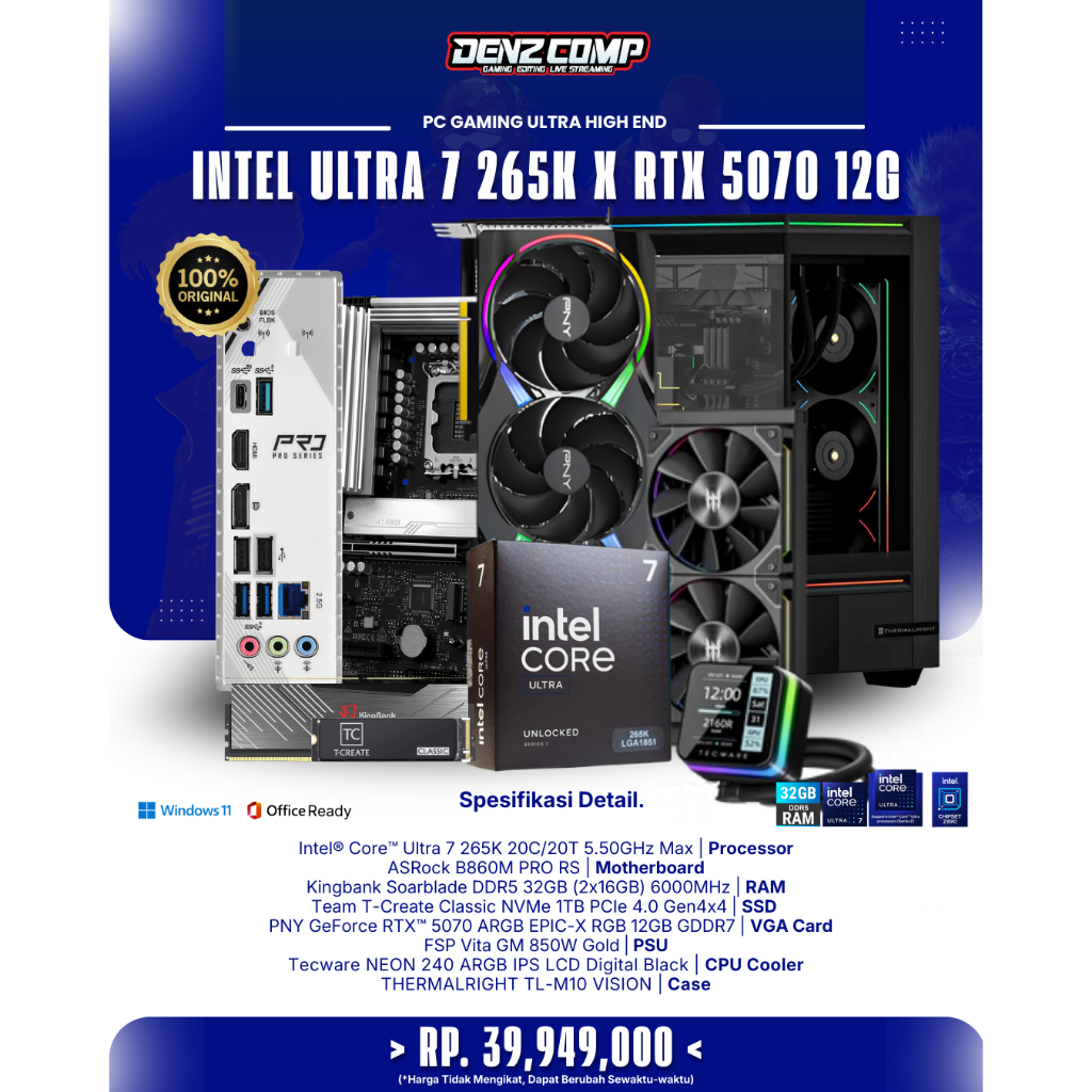 PC GAMING HIGH END - INTEL CORE ULTRA 7 265K | RTX 5070 12GB | DDR5 32GB | NVMe 1TB | AIO 240 LCD - 