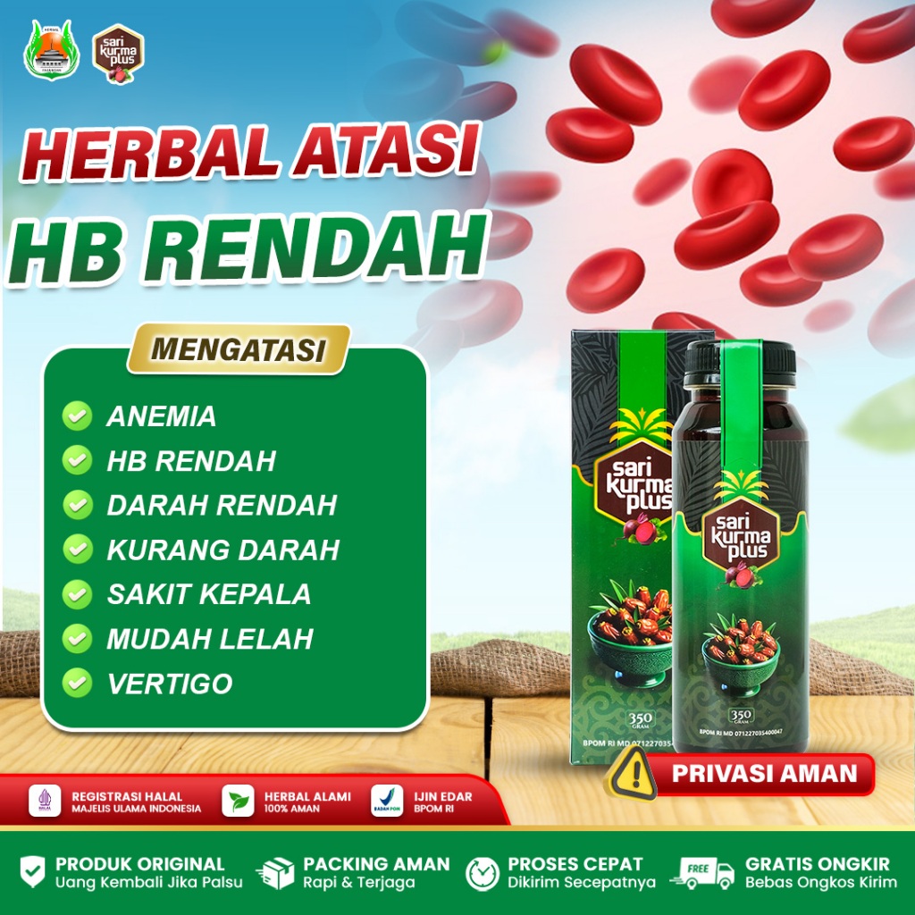 Obat HB Rendah, Penambah Hb Darah, Menaikan HB Rendah, Anemia, Kurang Darah Pusing - Sari Kurma Plus