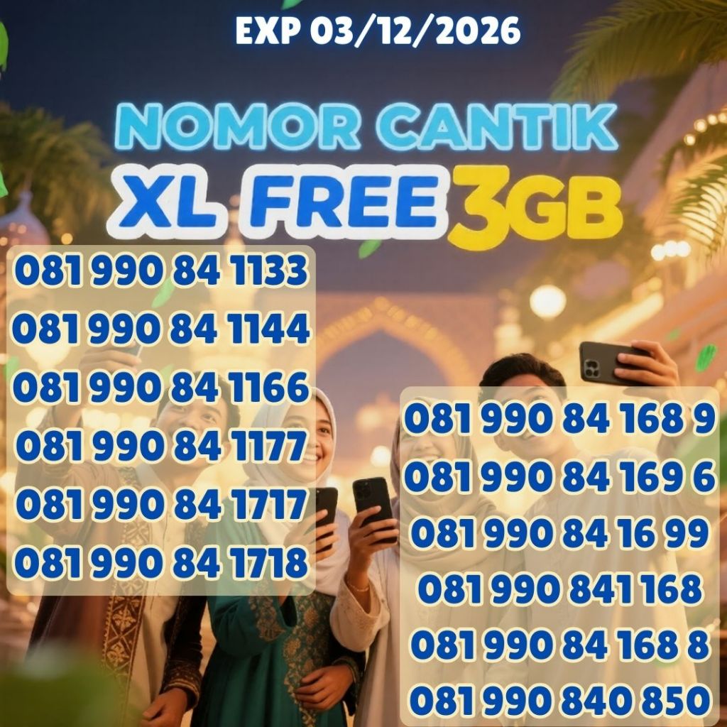 Nomor Cantik XL Seri 081 990 84 AABB & seri HOKI Bonus 3GB Harga 45ribu