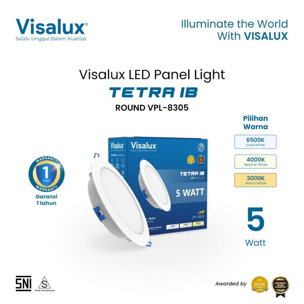 Visalux Tetra LED Panel Light Inbow LampuPlafon Rumah Downlight 5W Round 2.5 Inch 3000K/