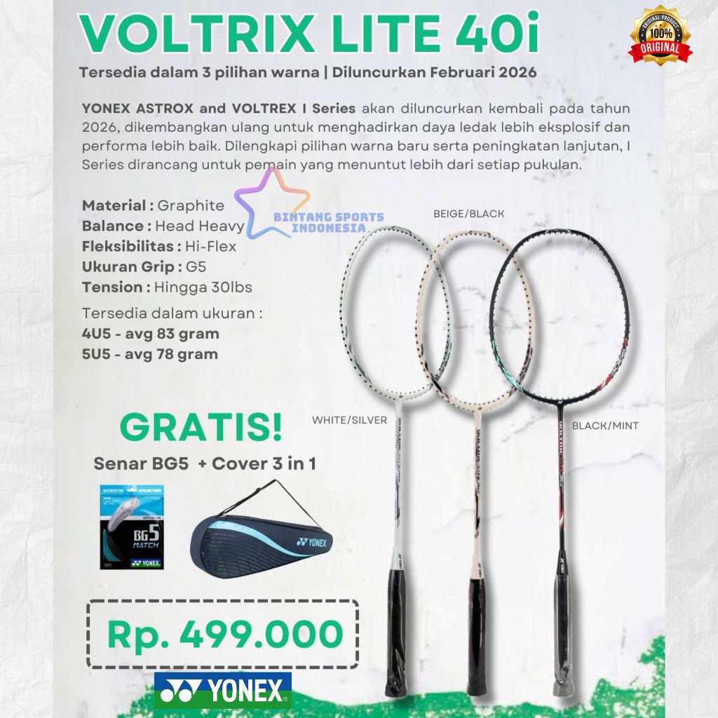 Raket Badminton Yonex Original Voltric Lite 40i / 40 i New Color
