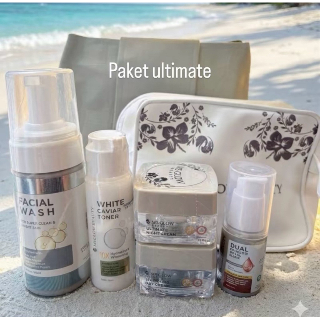 ms glow- (ori) paket ultimate + serum whitening gold + free pouch