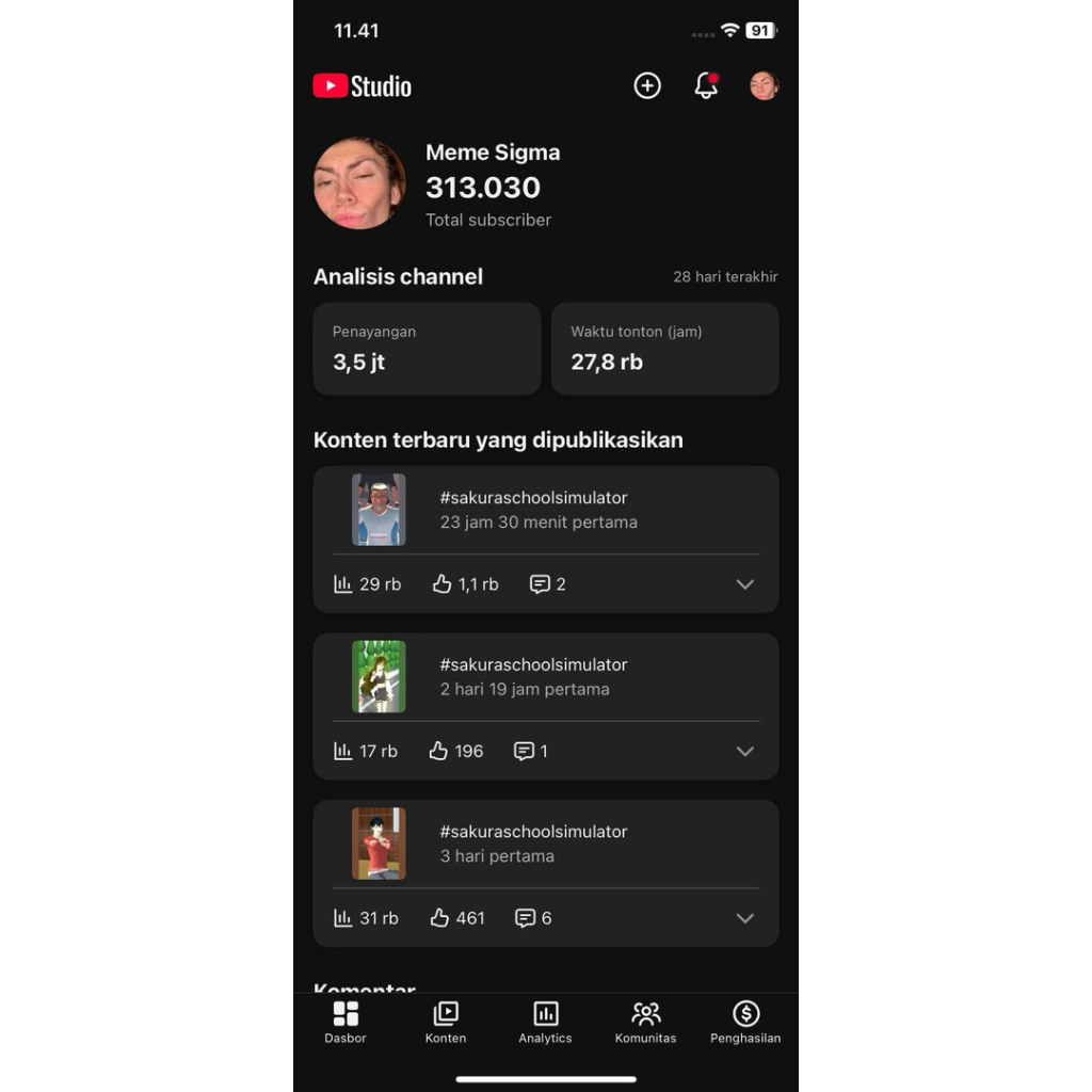 Akun Youtube 313 Ribu Subscriber Murah Jam Tayang Full