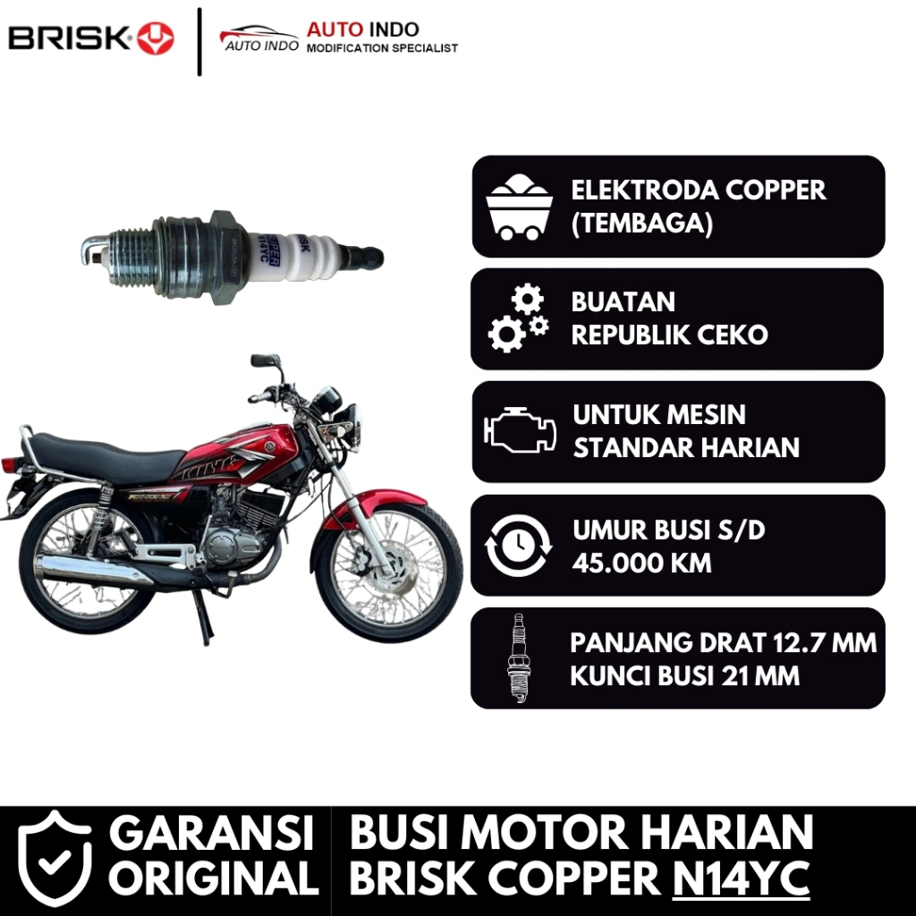 Busi Motor Brisk Copper Racing N14YC untuk Yamaha RX King | Busi Pendek | Garansi Ori BRISK