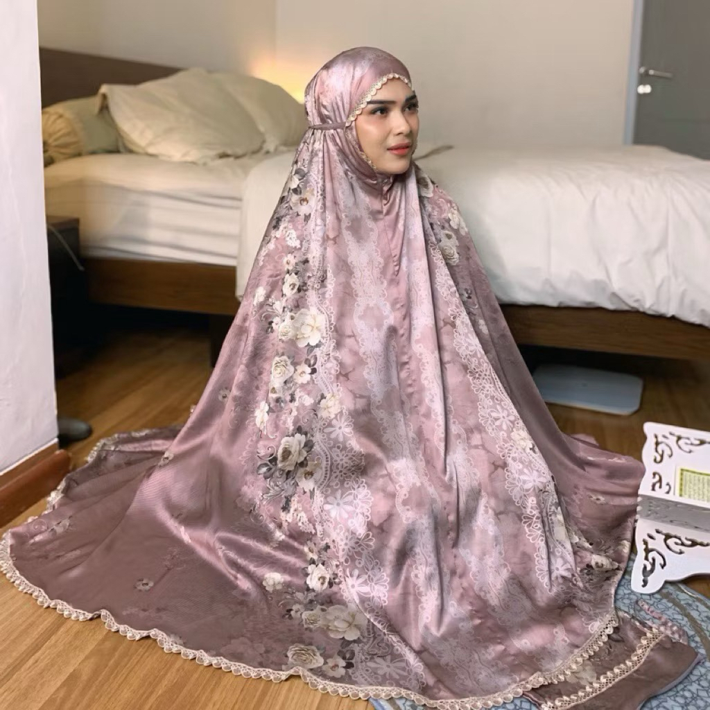 Aisyah Mukena Silky Premium - Mukena Dewasa Silky Mukenah Jumbo Motif Aesthetic