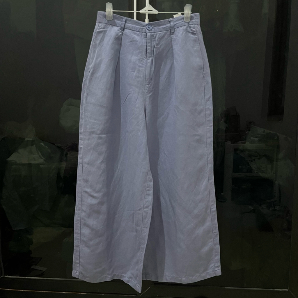 GU Kulot Wide Leg Linen Blend Blue Denim