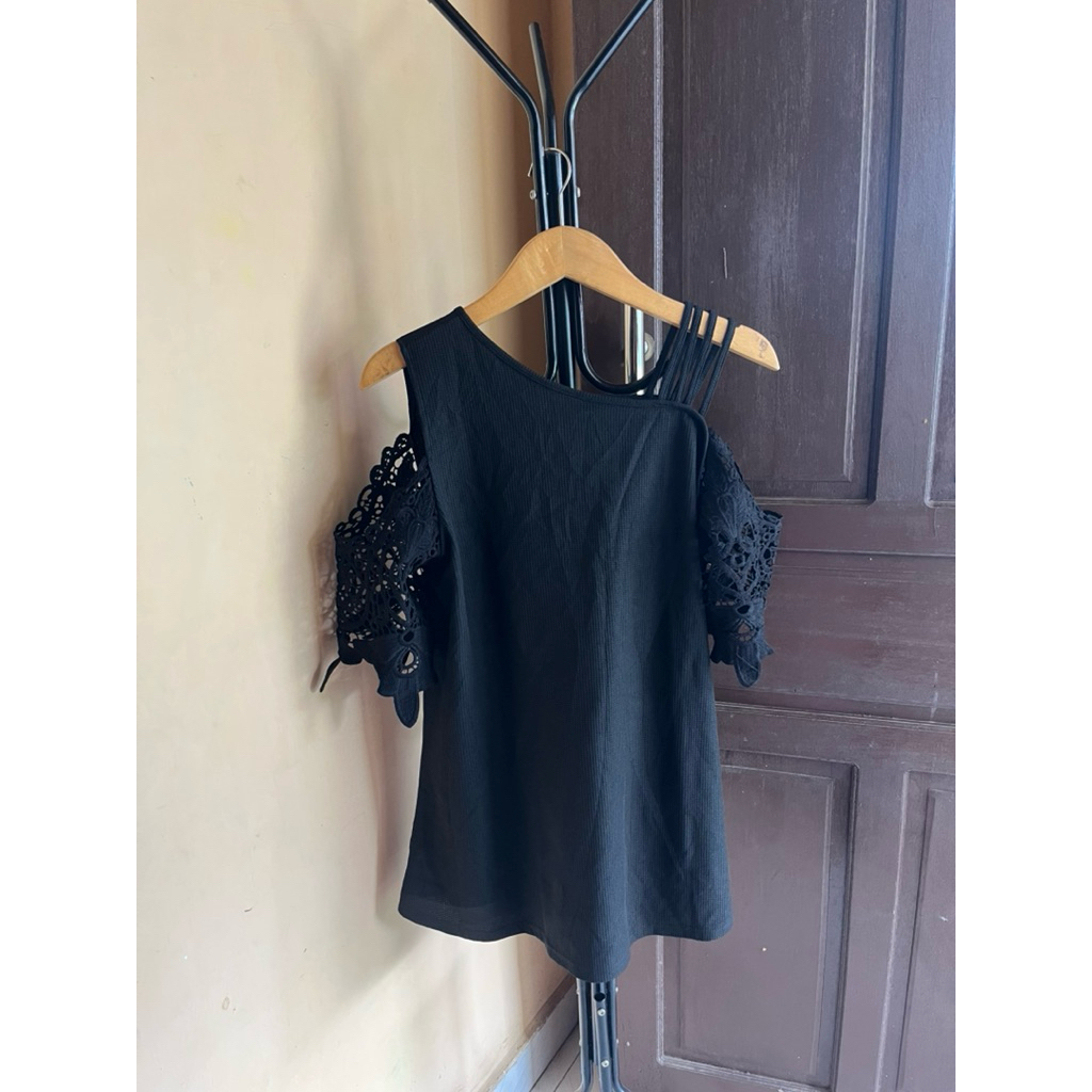 blouse dress off shoulder waffle prada fashion korean style baju atasan top wanita murah cantik hita