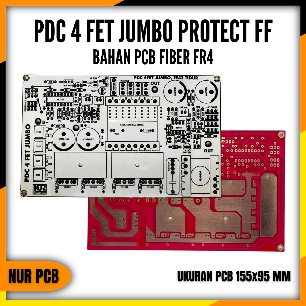 PCB PDC 4 FET Jumbo Inverter DC to AC Pulsed FR4 15.5x9.5cm Protector Flip Flop PDC-005