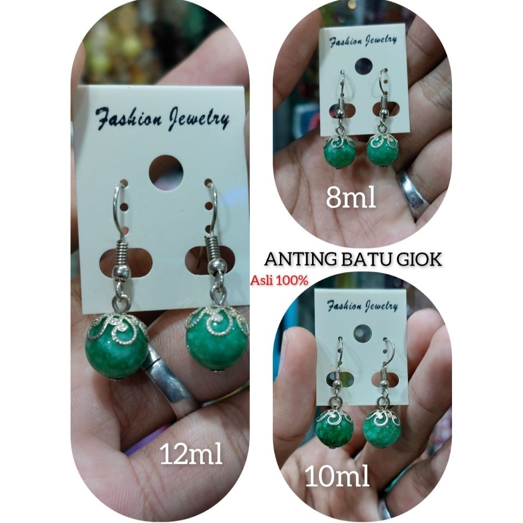 Anting Batu Giok Burma Asli 100%  - Sepasang Anting Wanita Dari Batu Giok Asli