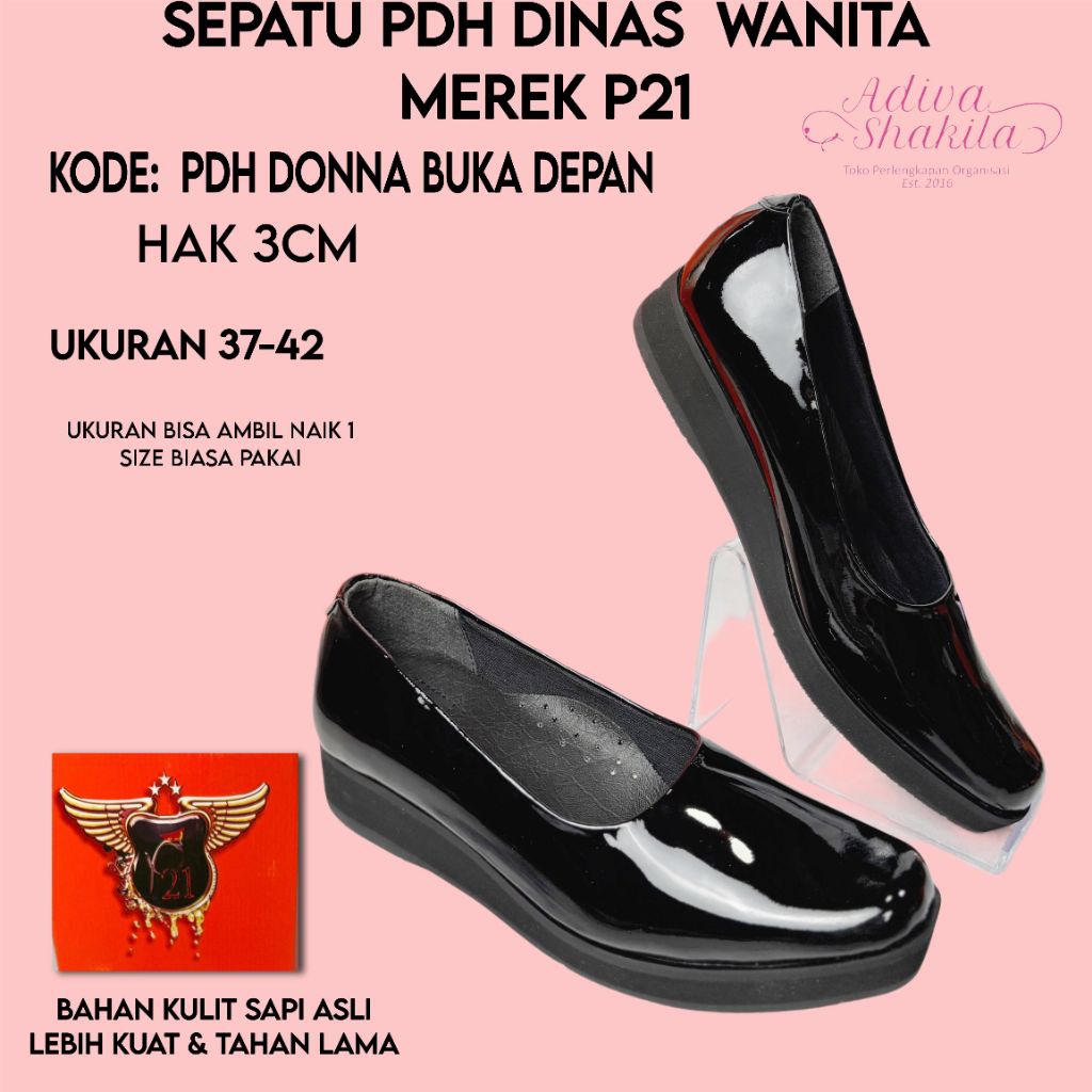 ADIVA - SEPATU PDH DINAS BUKA DEPAN| SPESSO/ DONNA FLAT | WANITA MEREK P21|  KILAP 3 CM| POLWAN/ KOW