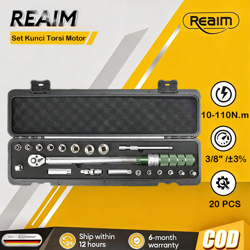 Reaim 1/4 1/2 Torsi Preset Torsi Kunci Pas Drive Alat 10-210 Nm Positif Negatif Dua Arah Penyesuaian