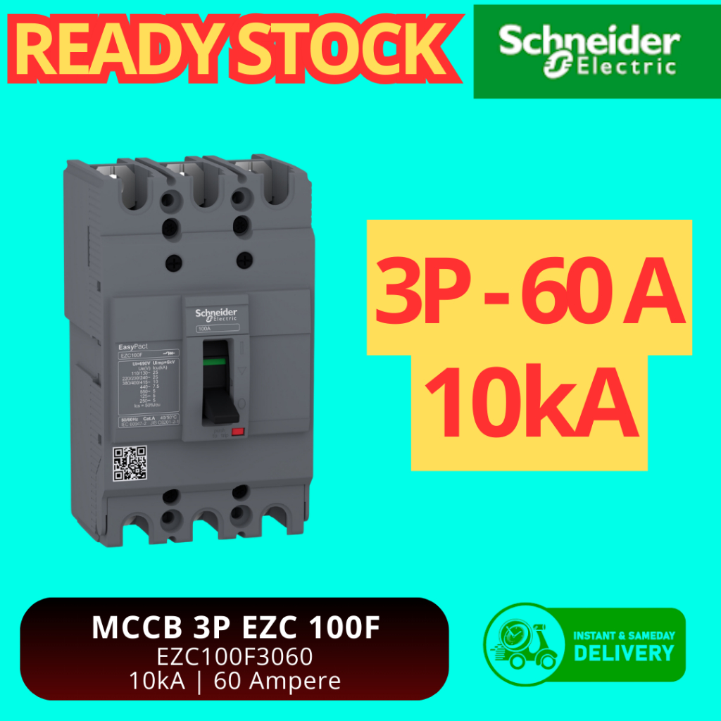 SCHNEIDER MCCB NFB Breaker EZC100F EZC 100F 3P 60A 10kA | EZC100F3060