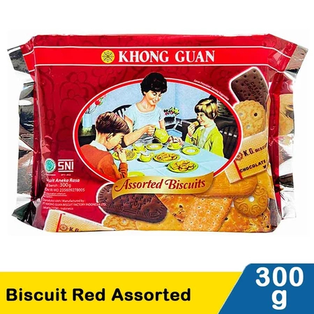 Biskuit Khong Guan Red Assorted Kemasan Isi 300 Gram Makanan Kering Cookies Kue Kering