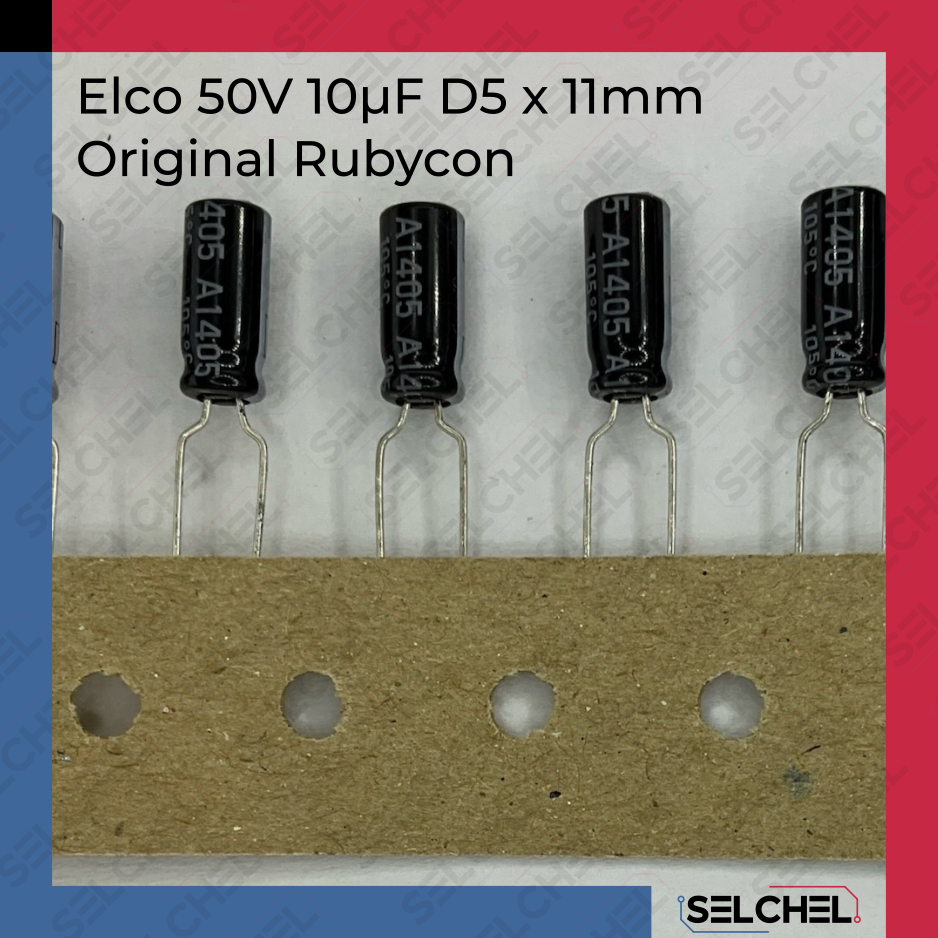 Elco 50V 10uF D5 x 11mm Original Rubycon Kapasitor Elektrolit Radial PCB Audio PSU Power Supply
