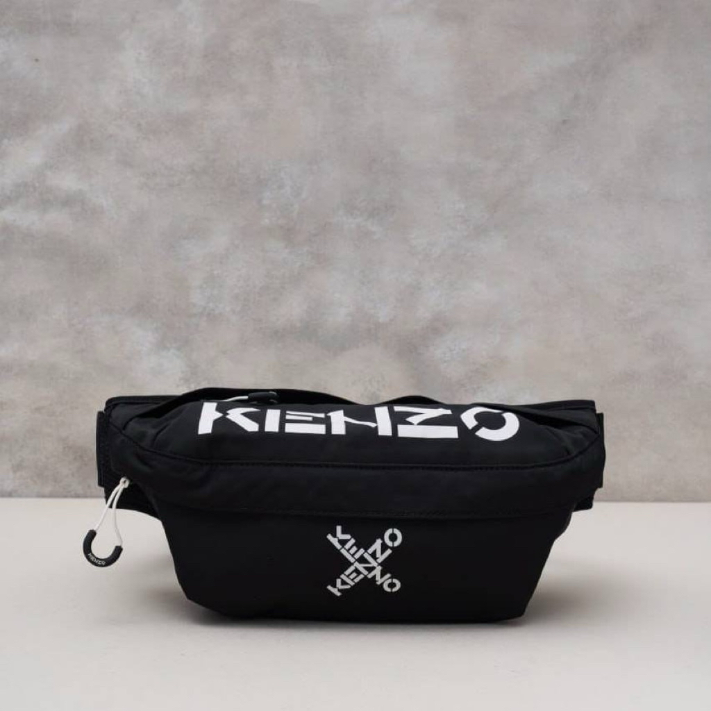 Kenzo Cross Logo Bumbag Waistbag Black Nylon Original Authentic 100% - Tas Pinggang Pria