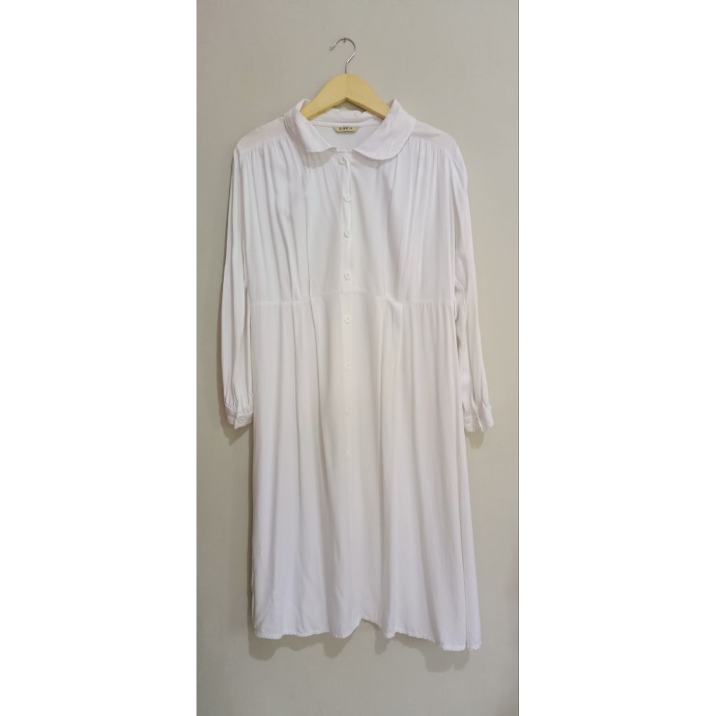 PRELOVED MIDI DRESS TUNIK RAYA LEBARAN PUTIH POLOS WANITA PREMIUM