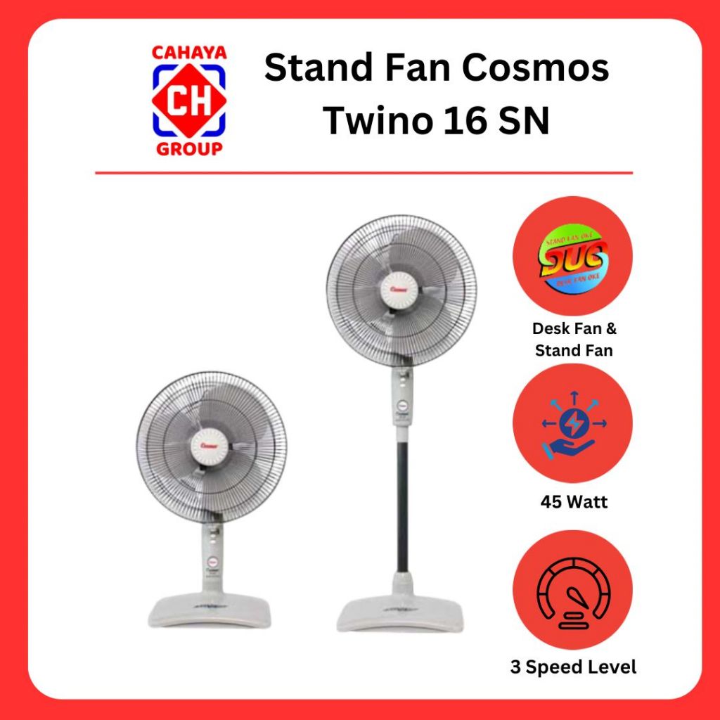 Stand Fan Cosmos 16 SN Kipas Angin Berdiri Duduk 16 Inch Angin Kencang