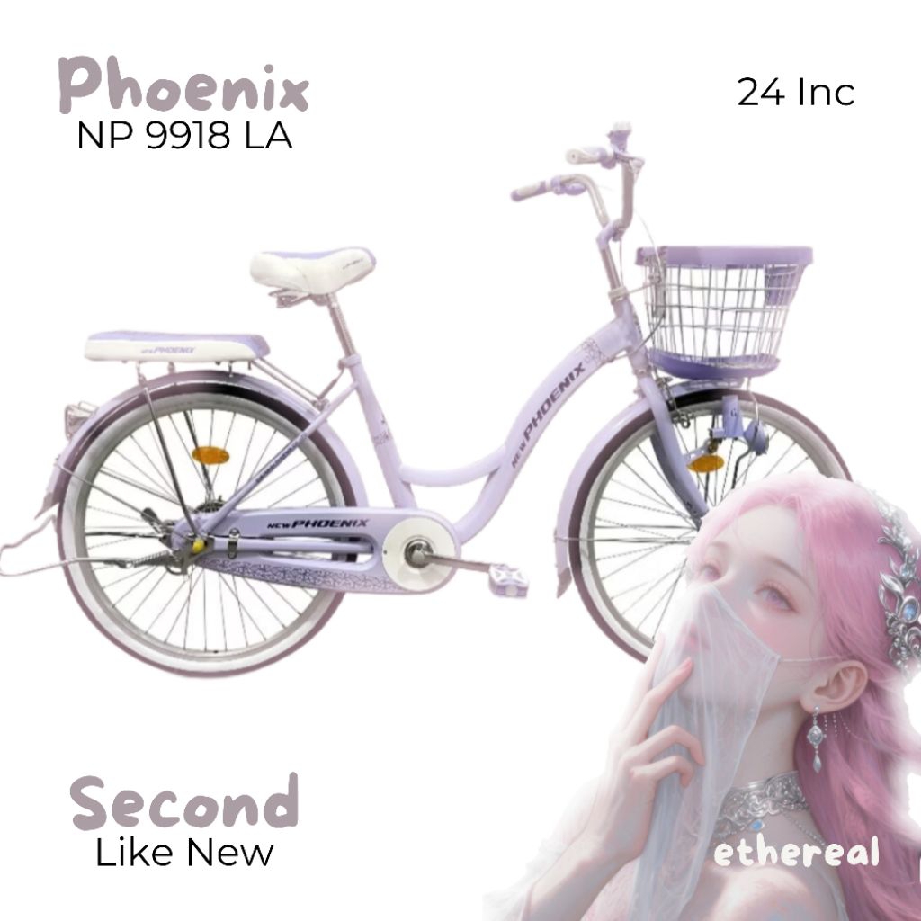 Sepeda Phoenix NP 9918 LA 24 Inch Bekas Like New Sepeda Wanita City Bike Keranjang Depan Retro