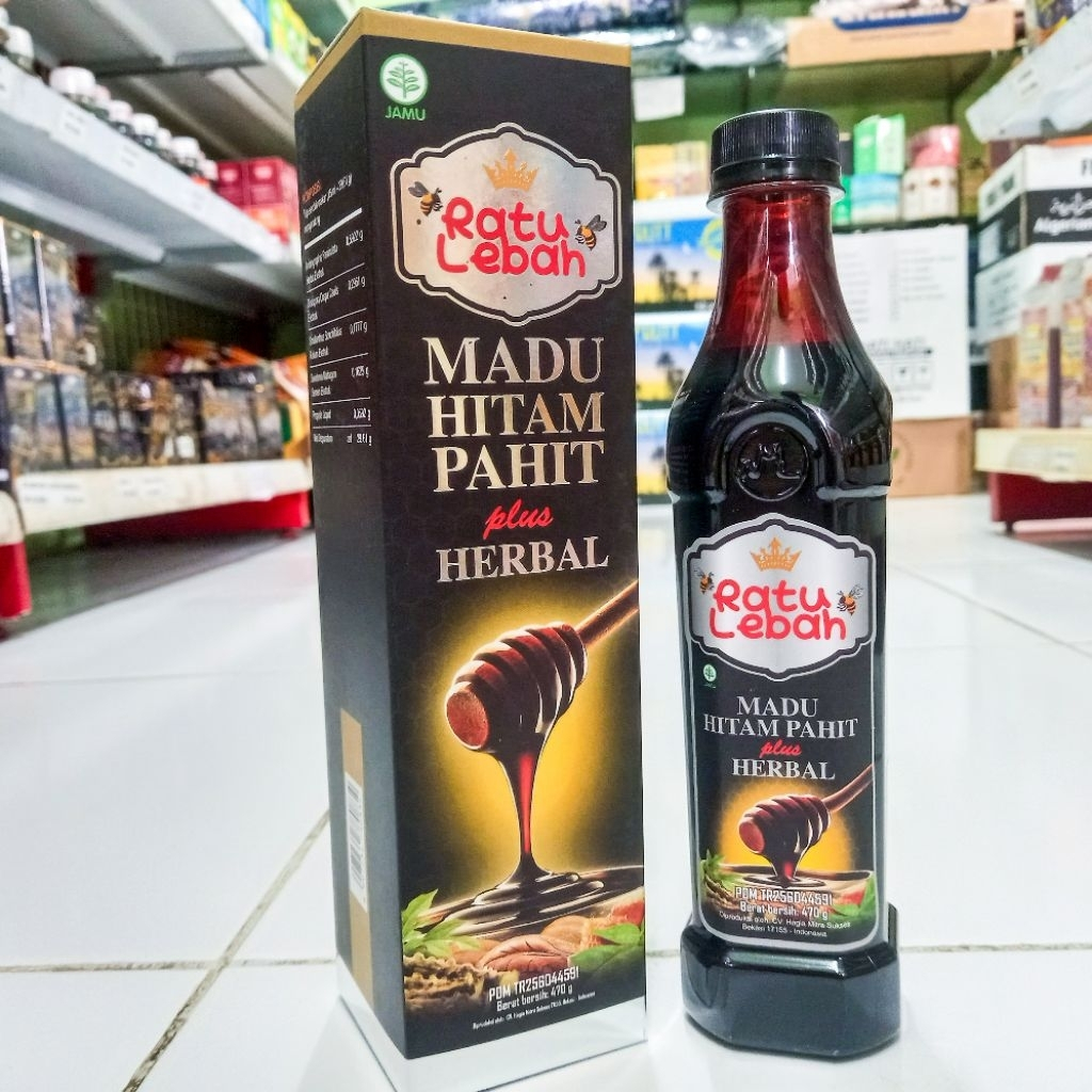 Ratu Lebah Madu Hitam Pahit Plus Ekstrak Propolis & Daun Insulin 470gr -  Madu Hitam Pahit Ratu Leba