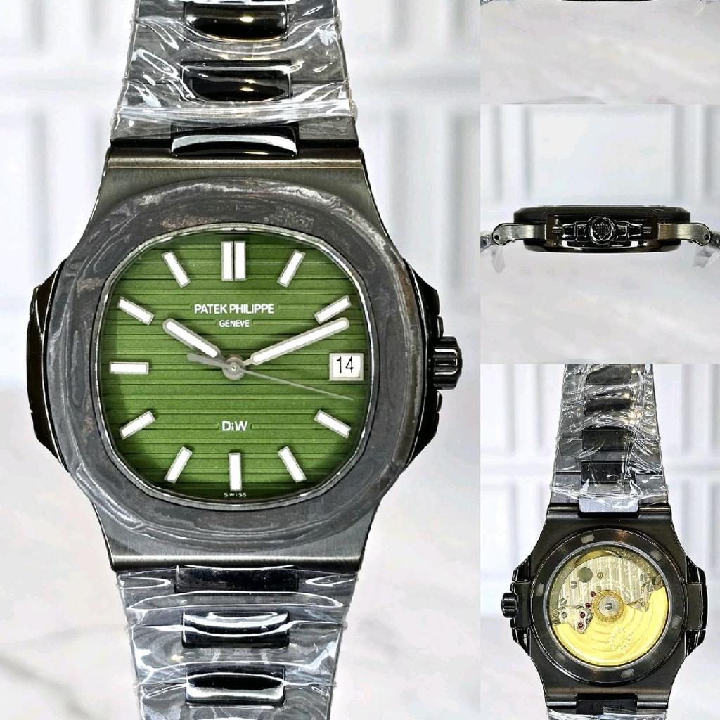 Jam tanga patek philippe green dial nautilus swiss top grade carbon Diw