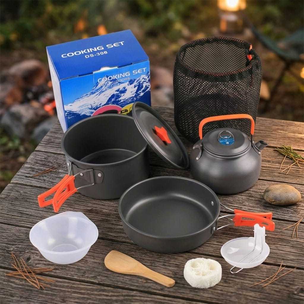 Cooking Set DS308 plus Teko Alat Masak Kompor Camping Outdoor Portable Panci Set Nesting DS 308