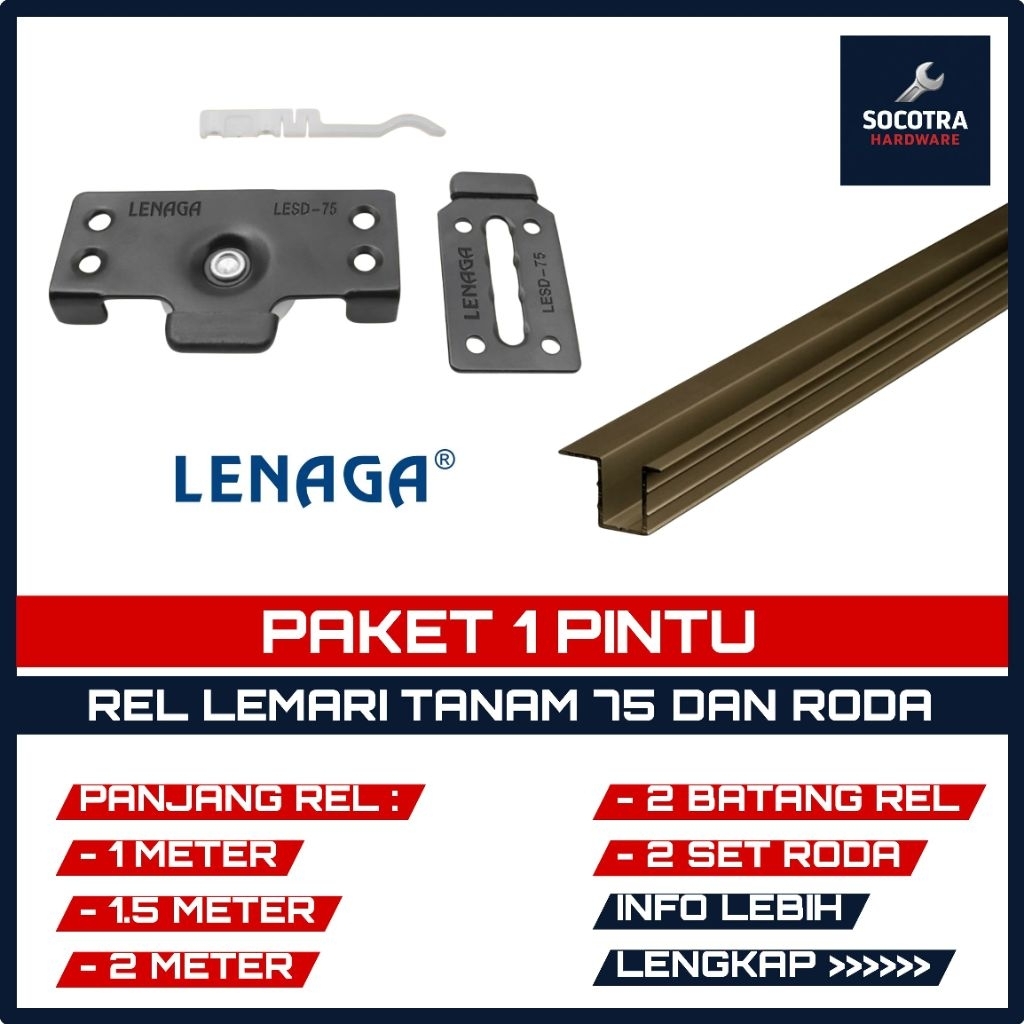 [ 1 Pintu ] Rel Lemari Sliding 1 Pintu 1/1.5/2 Meter Rel LAS - 75 Lengkap Dengan Roda Lemari Geser L
