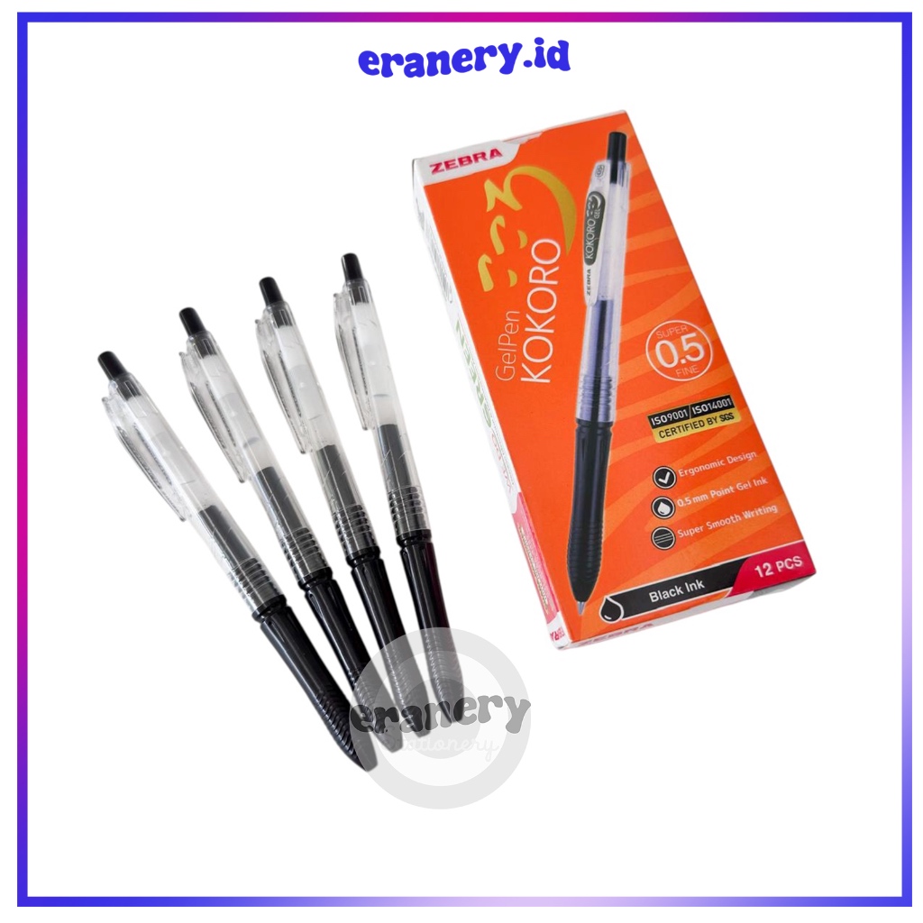 BOLPEN ZEBRA KOKORO 0.5MM / BOLPOIN GEL ZEBRA HITAM BIRU SWEET