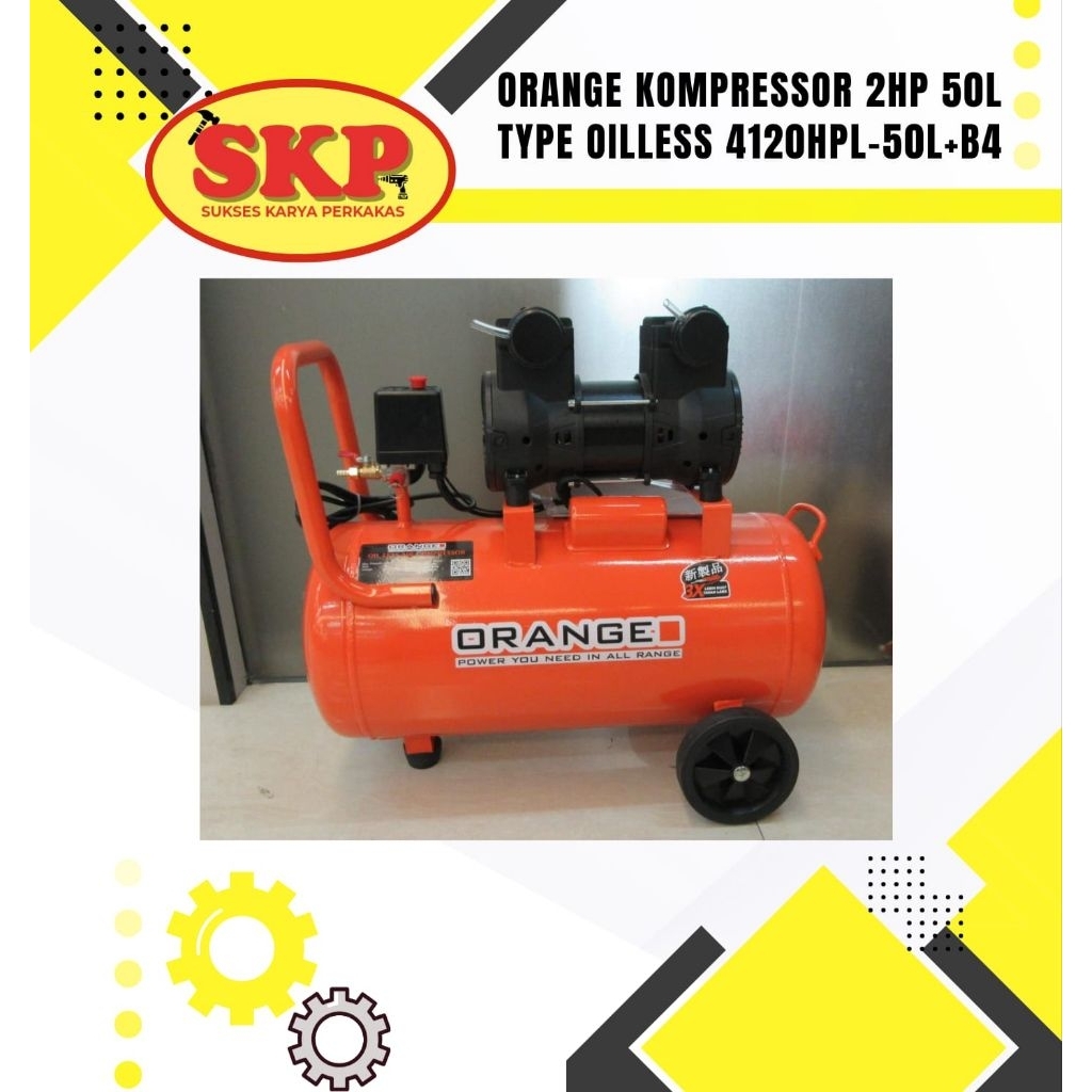 Orange Kompressor 1HP 24L Type Oil Free 4110HPL - 24L / Kompresor Angin OILESS 24L ORANGE 1HP LISTRI