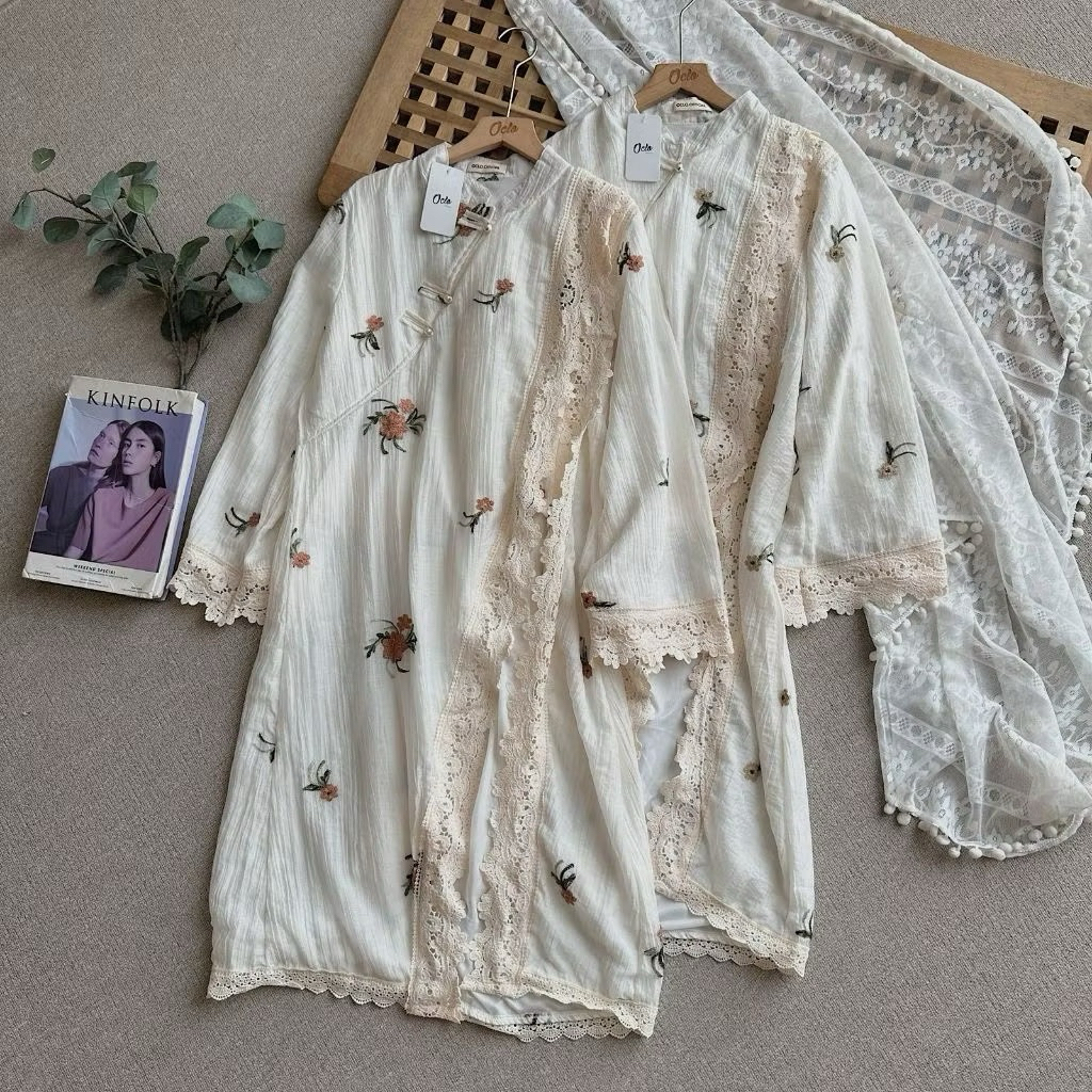 Oclo Merinda Midi Dress Tunic Lace Floral Casual Premium Tunik Lebaran Stylish OCL02869