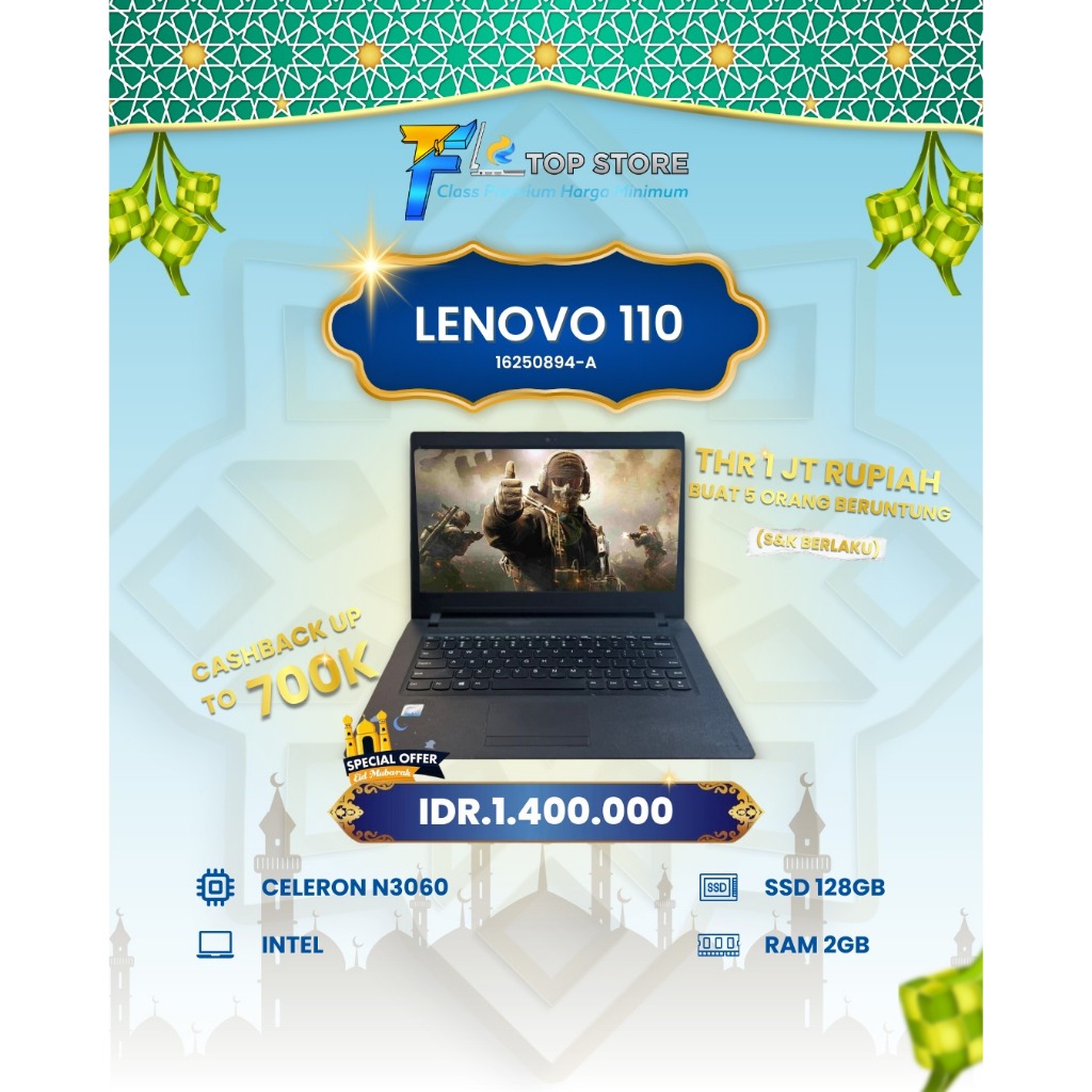 LAPTOP LENOVO V110 INTEL CELERON N3060 RAM 2GB SSD 128GB