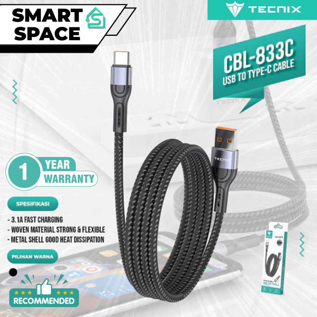 Tecnix CBL-833 Kabel Data 3.1A USB to Micro / Type C / Lightning Fast Charging - Garansi 1 Tahun