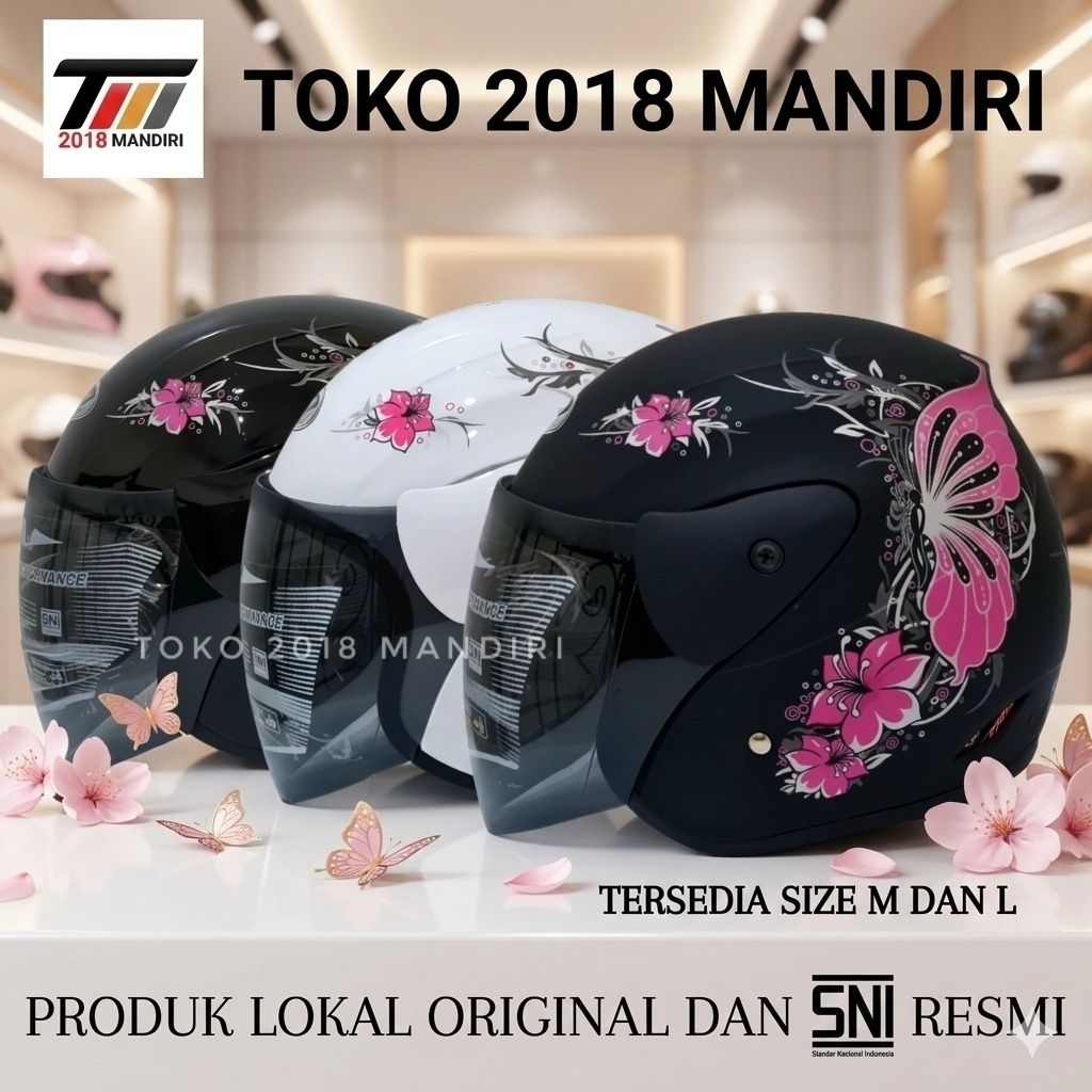 Helm Dewasa SNI ORIGINAL ukuran L dan M EVO Motif series Snoopy Flower kupu bunga wanita cewek hijab