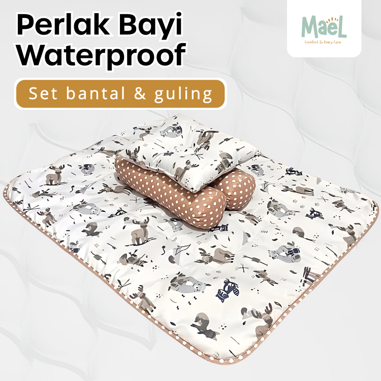 Perlak Bayi Waterproof Set Bantal Dan Guling Matras Bayi Alas Ompol Bayi Perlak Baby Alas Stroller