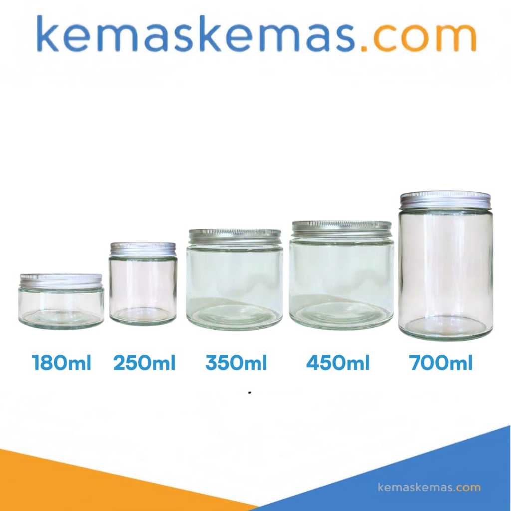 450ml / 500ml Botol Toples Kaca Round / Jar Kaca Bulat + Tutup Aluminium