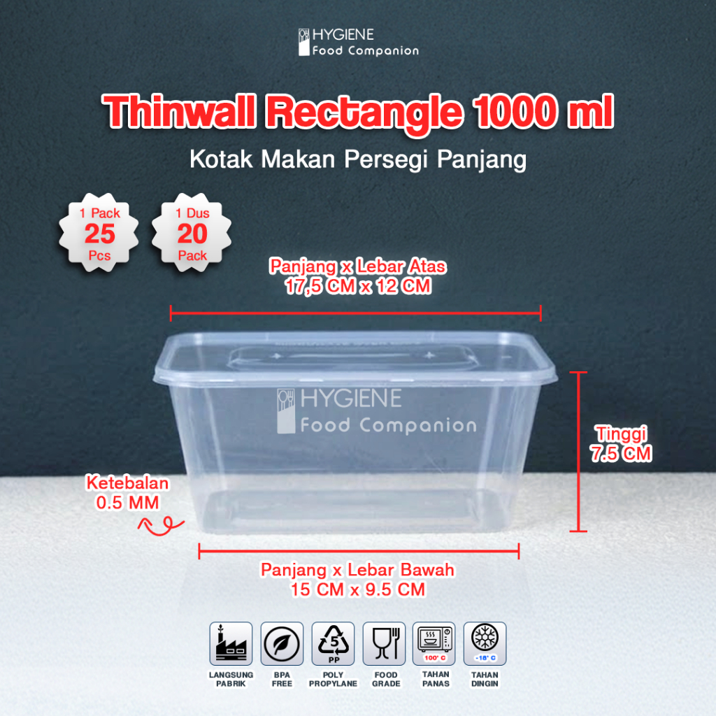 ThinWall 1000 ml / KOTAK MAKAN PLASTIK 1000 ML THINWALL GROSIR